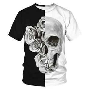 T-shirt à manches courtes pour homme, noir et blanc, peint à la main, col rond, coupe classique, tricoté, décontracté - Product Image 3