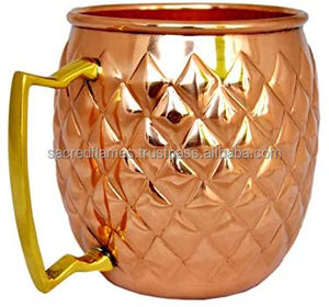 Mug Moscow Mule en cuivre pur à motif ananas diamanté, avec poignée en laiton, pour cocktails, en gros - Product Image 2