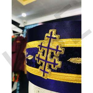 <b>Red</b> Masonic Hat with Gold Trim and Embroidered Cross - Product Image 6