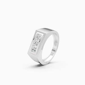 Formal Three Diamond <b>Mens</b> Lab Grown Diamond Statement <b>Ring</b> With 0.51 Ct Round | In 9K Yellow White And Rose Gold - Product Image 3