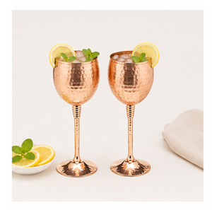 Handmade Hammered Pure Copper <b>Wine</b> <b>Goblet</b> Set Of 2 Luxury Metal Cocktail Glass With Brass Stem For Home Bar Hotel And Weddings - Product Image 4