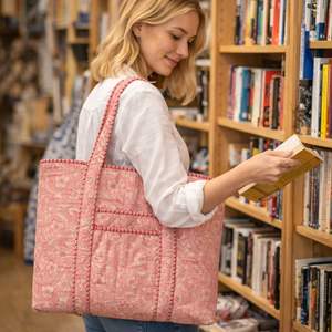 Bolsas de Mano Ecológicas Acolchadas de Algodón Mul de Jaipur, Estilo Bohemio Vintage, Hechas a Mano, con Cierre y Bolsillos, para Compras y Uso Diario - Product Image 5