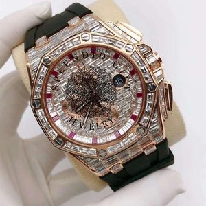 Splendide boîtier de montre en diamant 28 mm, mouvement à quartz analogique, mouvement ETA, résistant à l'eau 10 m, cristal saphir, moissanite - Product Image 1