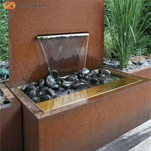 Fuente de Cascada para Exteriores de Acero Corten, Adorno de Jardín Moderno de Metal con Luces LED - Product Image 3