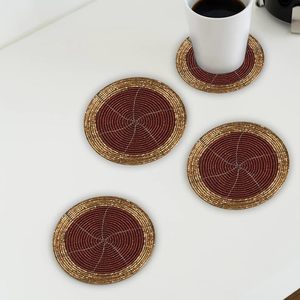 Beaded <b>Round</b> Coasters <b>Set</b> of <b>4</b> Handmade Decorative Drink Coasters <b>for</b> Coffee <b>Table</b> <b>Dining</b> <b>Table</b> Home Decor - Product Image 2