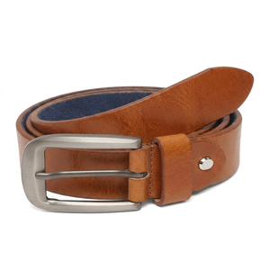 Cinturón casual para hombre de cuero genuino de grano completo, hecho a mano con acabado de alta calidad, con elegante hebilla de latón intercambiable. - Product Image 4