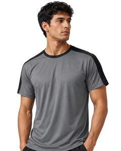 T-shirt de sport pour homme gris et noir personnalisé par le fabricant, respirant, séchage rapide, pour la gym, la course à pied, l'athlétisme, en polyester. - Product Image 1