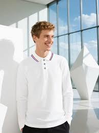 Polo à manches longues pour homme avec logo personnalisé, col contrasté, blanc, piqué performance, uniforme d'équipe décontracté, OEM - Product Image 3