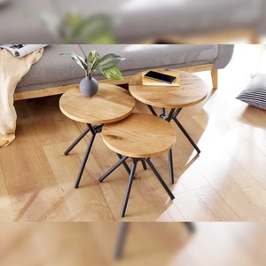 Vandana Modern Eco-Friendly <b>Bedroom</b> Furniture Set 3 <b>Side</b> <b>Tables</b> 40cm Natural Wild Oak Solid Wood <b>Black</b> Metal Dining Living Room - Product Image 3