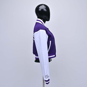 Purple <b>White</b> Heated Winter Varsity <b>Jacket</b> Full Sleeve Embroidered Logo Silk Lining 100% Wool Shell OEM ODM Service - Product Image 3