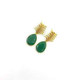 Boucles d'oreilles en argent plaqué or 18 carats avec pierre précieuse en onyx vert en forme de poire, vente en gros, boucles d'oreilles en onyx vert au design tendance - Product Image 4