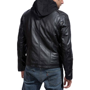 Customized Men Leather Jacket Hooded Customized Motorbike Leather Jacket Original Sheep Leather Jacket - Product Image 5