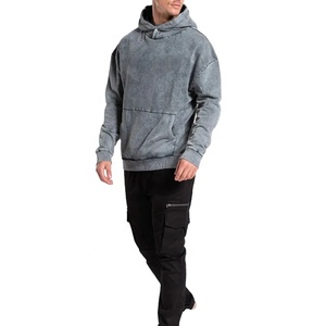 Sweat-shirt à capuche personnalisé en coton épais 100% délavé à l'acide, coupe oversize, style rétro streetwear pour homme - Product Image 3