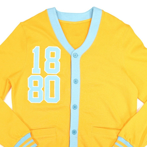 Cardigan personnalisé pour femme, col rond, manches longues, style preppy, motif floral, logo lettre sur le devant, poches, en polyester tricoté, pour l'hiver - Product Image 3