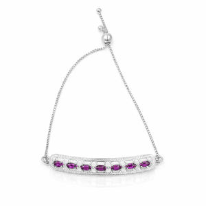 Pulsera de Cadena de Barra Semicircular con Siete Piedras Ovaladas de Granate Rodolita en Plata de Ley 925, Chapada en Oro y Rodio - Product Image 6