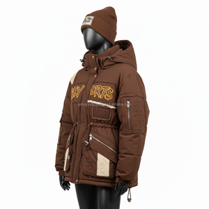 Chaqueta acolchada de poliéster y algodón GSM 320 Premium para mujer, con paneles Beige tono marrón, chaqueta acolchada con logotipo personalizado bordado para mujer - Product Image 4