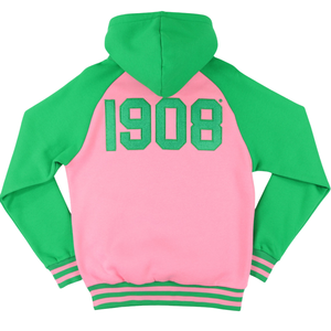 Sweat à capuche bicolore AKA rose et vert avec broderie chenille, pour femmes, style sororité grecque, coupe élégante et premium, tenue décontractée - Product Image 2