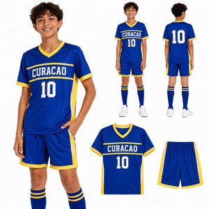 ชุดเสื้อฟุตบอลเยาวชนคูราเซา สีน้ำเงินเหลือง ชุดทีมฟุตบอลแบบกำหนดเอง ชุดกีฬาเด็ก ชุดฝึกซ้อม - Product Image 1