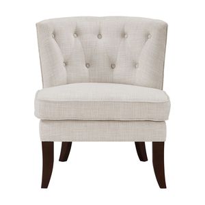 Poltrona Moderna Beige con Rivestimento Imbottito e Design Trapuntato a Bottoni, Gambe in Legno Massello, Arredamento Classico per Soggiorno, 1 Pezzo - Product Image 2