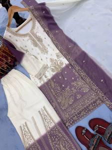 New Arrival Trendy Fancy Women <b>Wedding</b> Star Georgette Kurta , Sharara With Duppata set - Product Image 6