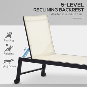 Chaise longue reclinabile moderna da esterno in teak e alluminio bianco con ruote e schienale regolabile - Product Image 5
