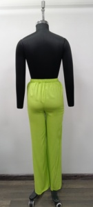 Pantalon en satin à taille haute et jambes larges pour femmes, couleur unie, coupe ample, longueur complète, taille élastique, pantalon décontracté d'été, vert - Product Image 2