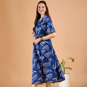 Vestido Midi Bohemio de Verano para Mujer, de Manga Corta, Estampado Floral, de Diseño de Lujo, Ecológico, de Georgette Natural, 100% Algodón Transpirable - Product Image 1