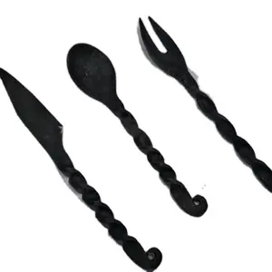 Juego de utensilios para comer/comer para comedor trenzado medieval forjado a mano de 4 piezas, tenedor, cuchillo, cuchara y