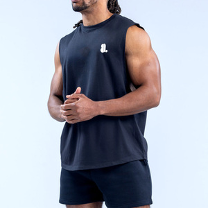 เสื้อกล้ามออกกำลังกายผู้ชายทรงเข้ารูป ผ้าถักผสมสแปนเด็กซ์/คอตตอน แห้งเร็ว ปักลายด้านหน้า - Product Image 3