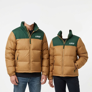 Men's Winter Color Blocking Puffer <b>Jacket</b> Stand Collar Zipper Closure Windproof Casual Thick Fit Polyester Material <b>Hooded</b> Front - Product Image 6