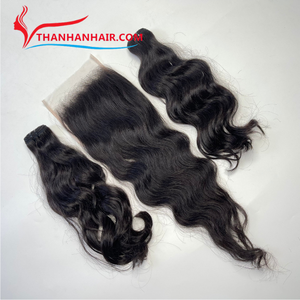 Produit phare : Cheveux naturels ondulés, double trame, closure frontale en dentelle transparente suisse HD, cheveux vierges vietnamiens brillants - Product Image 1