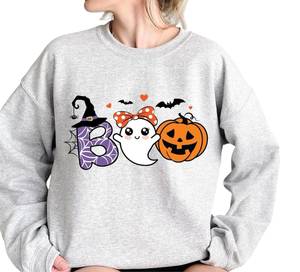 <b>Halloween</b> <b>Women</b> Casual Crew Neck Long Sleeve Sweatshirt Pullover Custom Heat Transfer Print Front Autumn Winter Party Wear OEM - Product Image 3