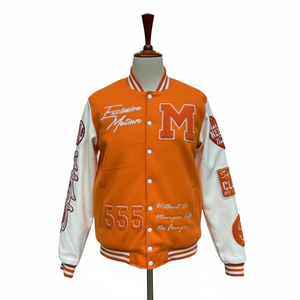 Veste de baseball vintage pour homme, personnalisée avec broderie orange, style streetwear, avec patchs en chenille - Product Image 1