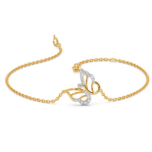 Bracelet chaîne asymétrique avec centre en diamant en forme de papillon ailé - Product Image 1