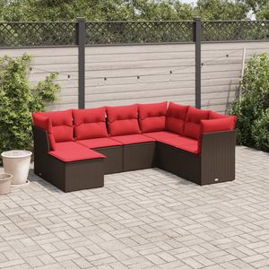 Set di divani da giardino in polyrattan marrone da 7 pezzi con cuscini, mobili da esterno dal design contemporaneo - Product Image 1