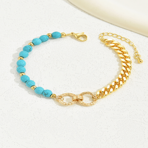 Lussuoso Bracciale da Donna con Doppio Anello, Turchese, Multi-Catena e Perline Miste, Stile Creativo Instagram per Vacanze e Regali di Appuntamento - Product Image 4