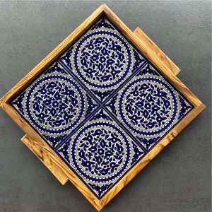 Handmade Wood Decorative Serving Tray <b>Moroccan</b> Inlay Square Wood Platter Luxury Home <b>Decor</b> Ramadan Gift Wood Serving Trays - Product Image 2