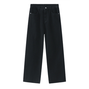 <b>Men's</b> Black Wide Leg Jeans <b>Elastic</b> <b>Waist</b> Button Closure Denim Pants Casual Baggy Cotton <b>Trousers</b> - Product Image 6
