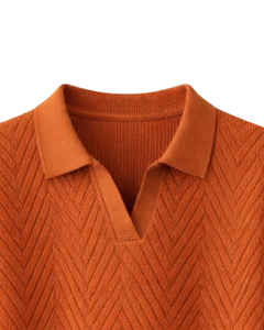 Custom Mens <b>Rust</b> Orange Textured Knitted Polo Shirt Short Sleeve Summer Casual Slim Fit Knitwear Custom Logo Wholesale Supplier - Product Image 4