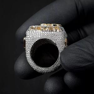 Two Tone <b>Iced</b> Out Moissanite <b>Ring</b> 925 Sterling Silver Prong Set Geometric Letter Band for Men Women Party - Product Image 1