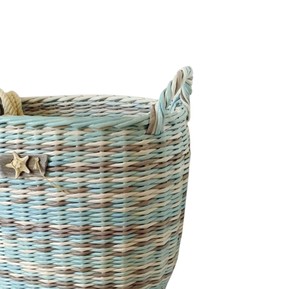 Cesta de ratán inspirada en la playa con asas de cuerda y detalles de estrellas de mar, contenedor de almacenamiento tejido a mano, encantador organizador para el hogar - Product Image 2