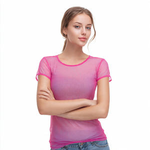 T-shirts transparents à manches courtes en résille pour femmes, séchage rapide, en maille filet - Product Image 3