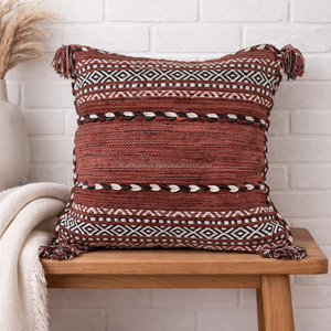 Funda de Almohada Cuadrada con Patrón Espigado, Estilo Boho, Hecha a Mano, Decoración Bohemia Vintage para Sofá, Sillón, con Flecos - Product Image 2