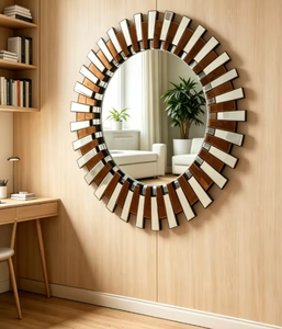 New Arrival Modern Sunburst Round Handmade Golden Frame Wall <b>Mirror</b> with <b>Beveled</b> Glass Art for Living Room Bedroom REHMAN CRAFT - Product Image 4