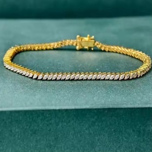 Luxury Hiphop 24K Gold Plated <b>Silver</b> Moissanite Tennis <b>Bracelet</b> Marquise Cut Channel Setting Women's Everyday Wear Jewelry - Product Image 1
