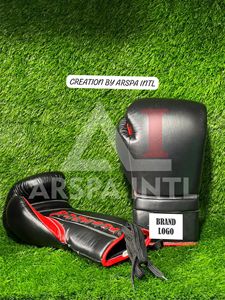 Gants de boxe professionnels en cuir de vachette véritable, style Winning, noir et rouge, équipement de combat, gants de sparring - Product Image 1