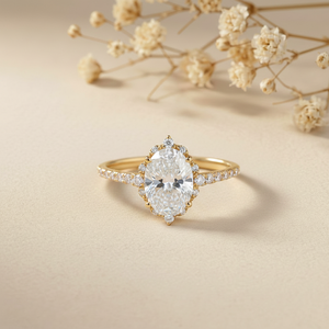 Anillo de Compromiso con Halo Ovalado de Diamante Cultivado en Laboratorio, 1-3 CT, Chapado en Oro Rosa, Banda Pavé, Certificado IGI, Anillo para Boda y Fiesta - Product Image 1