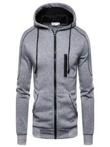 Sudadera con Capucha y Cremallera para Hombre, Color Sólido, Manga Larga, Diseño con Bolsillos, Corte Holgado Informal, Ropa de Invierno, 100% Poliéster, Bordada - Product Image 4