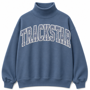 เสื้อสเวตเชิ้ตคอเต่าสีน้ำเงิน Slate Blue ยี่ห้อ Trackstar พร้อมลายตัวอักษรคลื่นสีขาว แขนยาว สำหรับเสื้อผ้าสั่งทำขายส่ง - Product Image 1