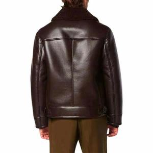 Chaqueta de Cuero Genuino Marrón para Hombre con Cuello de Piel y Cierre de Cremallera, Chaqueta de Motero para Invierno - Product Image 3